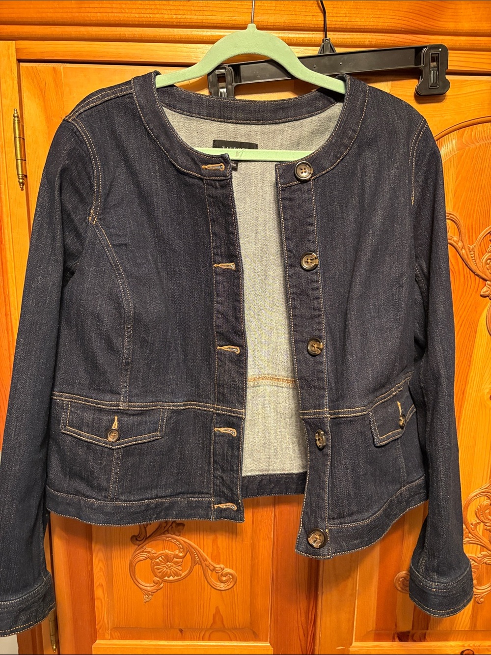 Talbots Dark Blue Collarless Denim Jacket
